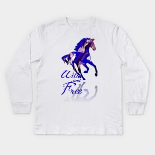 Wild and Free Horse Art - Blue Kids Long Sleeve T-Shirt